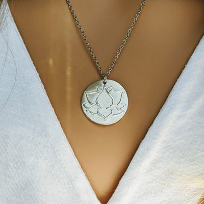 FROSTED LOTUS PENDANT | < Z-FIRE.COM > .950 Sterling Silver Lotus Pendant About 1" Diameter and 2.5cm .925 Sterling Silver Jump Ring. Stainless Steel Chain 18"-20" with lobster clasp.
