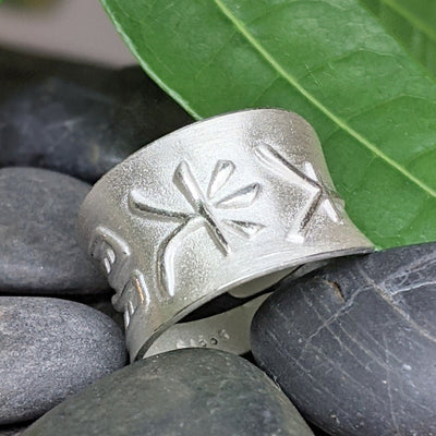 FROSTED DKM RING | <Z-FIRE.COM> DKM is short for the Master Reiki Symbol Dai Ko Myo. This symbol can help to balance out energies that have been carried through inherited memory. The Dai Ko Myo Symbol represents the source of Reiki energy and can be translated as shining light or enlightenment. Huggable and adjustable size .999 Fine Silver DKM Ring About 4/8 Inch Wide About 1.5 cm Wide Adjustable Size Free Astrological Report of Choice Free Standard Shipping Hassle Free Returns