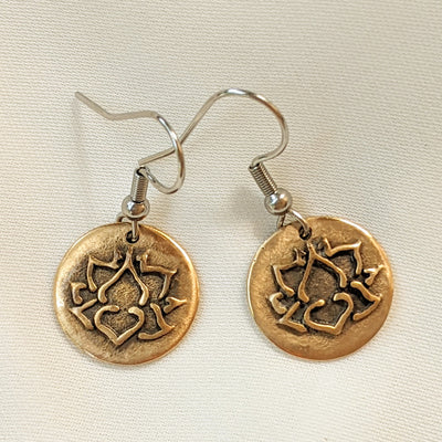 LOTUS BRASS EARRINGS | < Z-FIRE.COM > Brass Lotus Pendant  About 0.5" Diameter  About 12 mm Stainless Steel Ear Wires