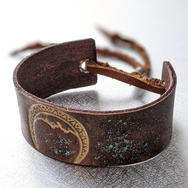 HALF MOON BRACELET | < Z-FIRE.COM > Hand Stamped Leather Hand Painted  Hand-Dyed