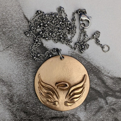 Copy Of Frosted Brass Angel Wings Pendant Without Text On The Back