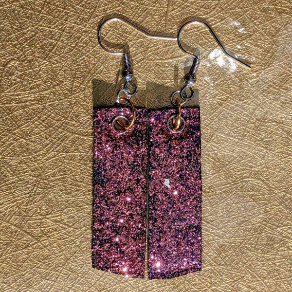 BACK OF PINK & LEATHER CROSS EARRINGS | < Z-FIRE.COM > Stainless Steel Earrings Genuine Leather Hand Stamped  Hand-Dyed & Painted