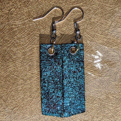 BACK OF TEAL & LEATHER CROSS EARRINGS | < Z-FIRE.COM > Stainless Steel Earrings Genuine Leather Hand Stamped  Hand-Dyed & Painted