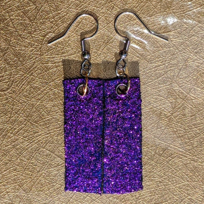 BACK OF PURPLE GOLD & LEATHER CROSS EARRINGS | < Z-FIRE.COM > Stainless Steel Earrings Genuine Leather Hand Stamped  Hand-Dyed & Painted