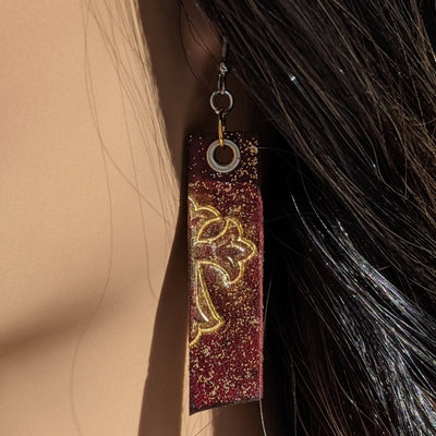 LEATHER AND GOLD CROSS EARRINGS | < Z-FIRE.COM > Stainless Steel Earrings Genuine Leather Hand Stamped  Hand-Dyed & Painted