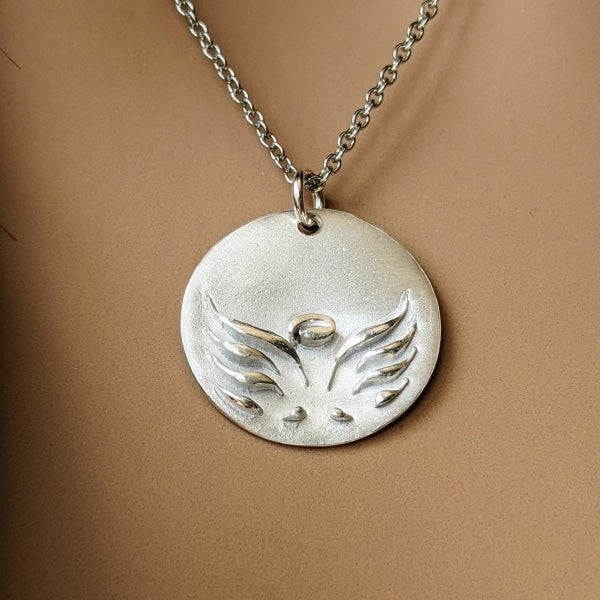 Frosted Angel Wings Pendant - Small Without Text On The Back