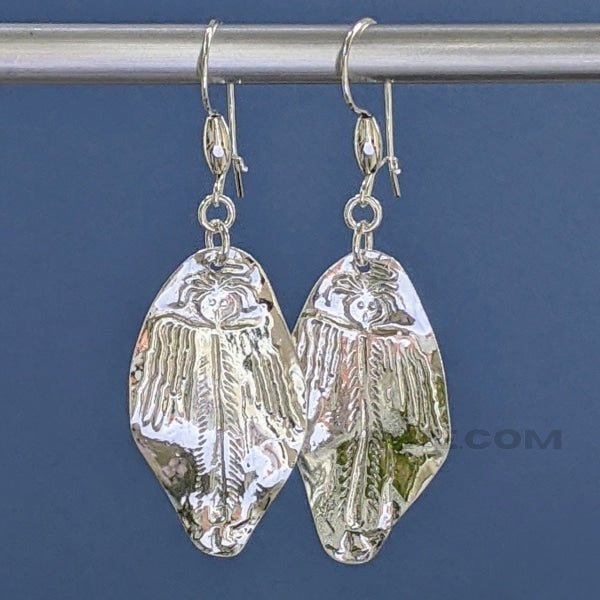 SILVER ANGEL EARRINGS | <Z-FIRE.COM> .999 Fine Silver Angel .925 Sterling Silver Ear Wires About 0.75 Inches Wide About 2cm Wide About 2.25 Inches Total Length About 5.5 cm Total Length Free Standard Shipping Free Astrological Report Hassle Free Returns   