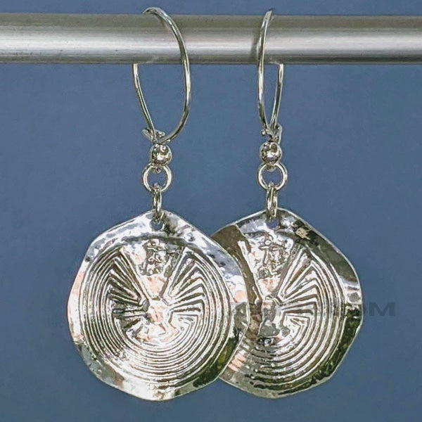 SILVER MAZE EARRINGS | <Z-FIRE.COM> .999 Fine Silver Maze .925 Sterling Silver Hoops 1 Inch wide 2.5 cm wide 1.75 Inches Total Length 4.7 cm Total Length Free Astrological Report Free standard shipping  Hassle Free Returns 