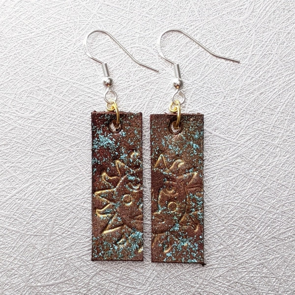 SUN FACE EARRINGS | < Z-FIRE.COM > Silver Plated Earwires Hand Stamped Hand-Dyed Hand Painted Hassle-Free Returns Free Shipping