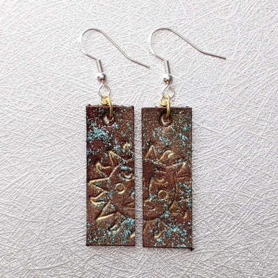 SUN FACE EARRINGS | < Z-FIRE.COM > Silver Plated Earwires Hand Stamped Hand-Dyed Hand Painted Hassle-Free Returns Free Shipping